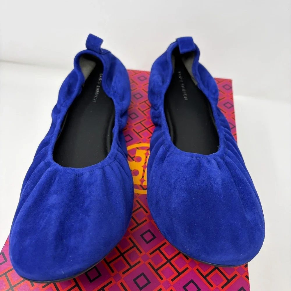 Tory Burch Eddie Ballet 2.0 Suede Flats Dark Indigo‎ 400 Womens Size 9.5 NIB